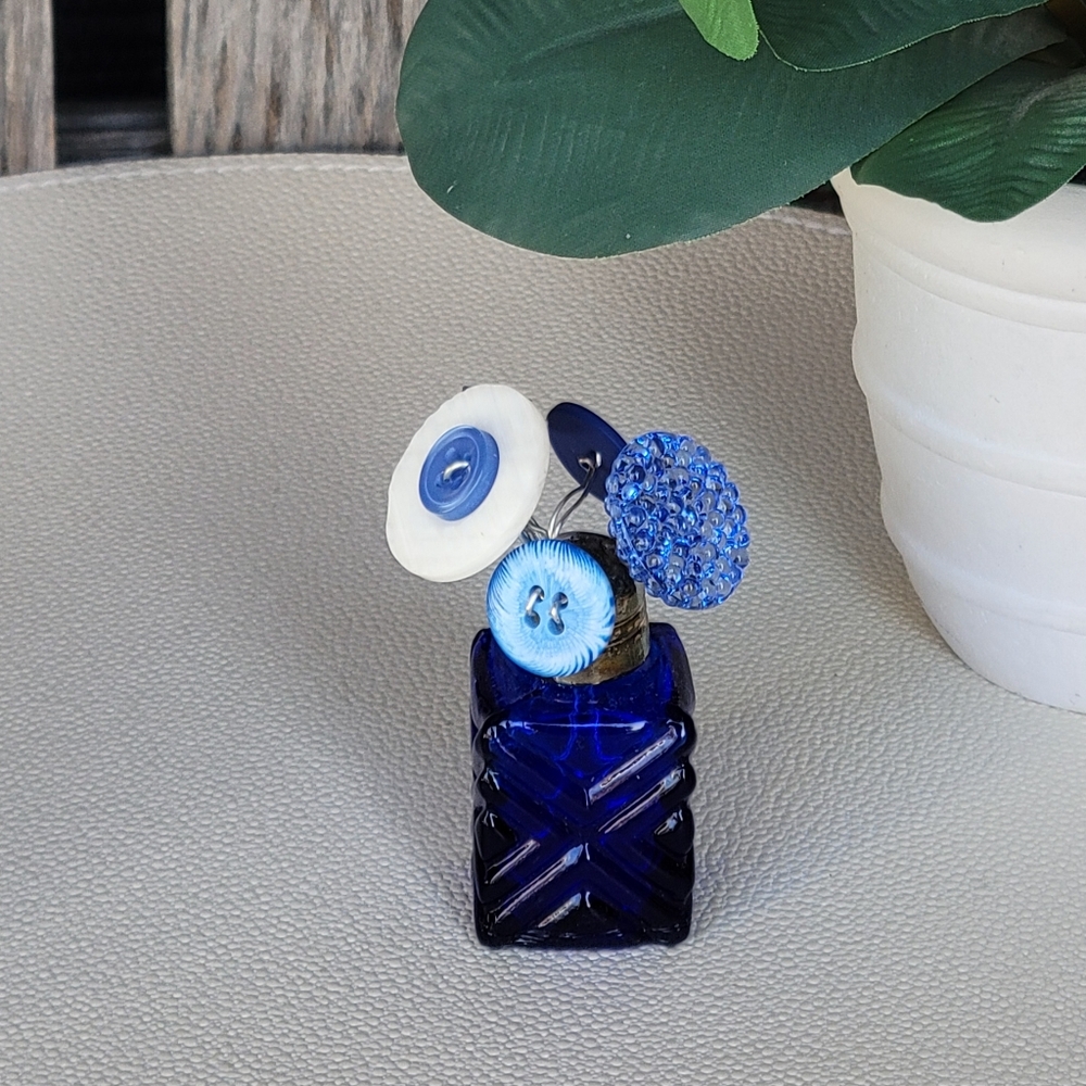 Cobalt Blue Handmade Button Floral Arrangement